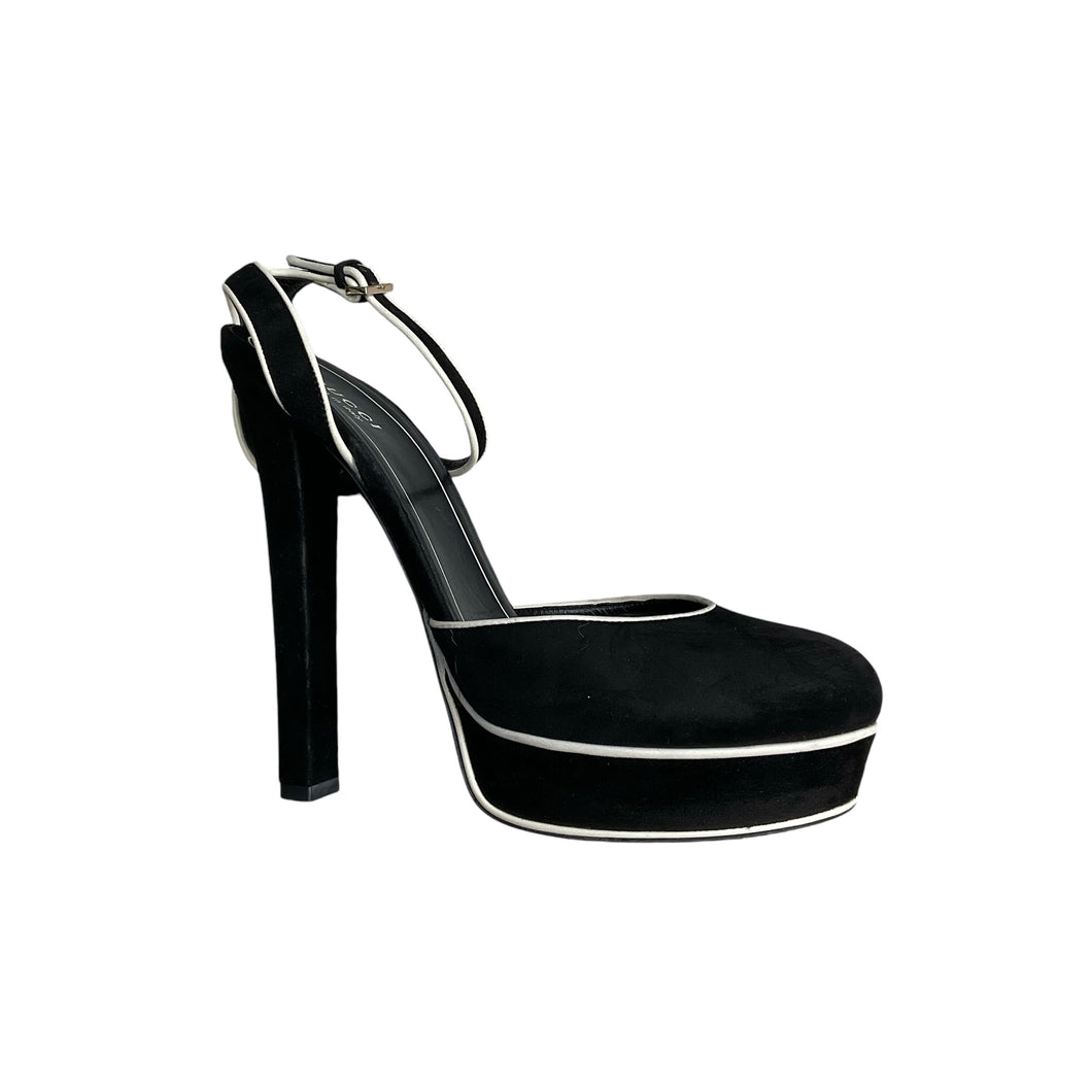 Gucci Huston Black Suede Platform Pumps